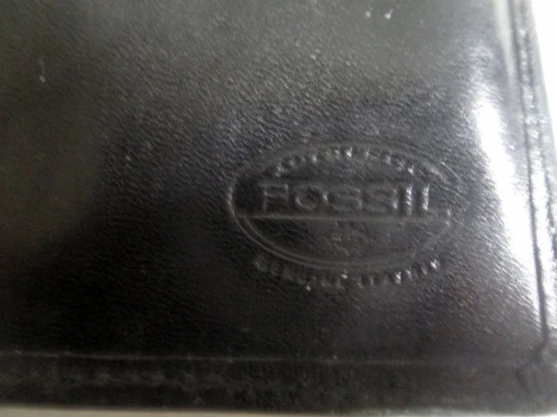 "ABC" FOSSIL LEATHER Bifold Wallet Organizer Billfold BLACK