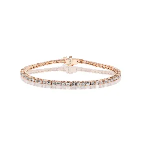 Selena 5 Carats Emerald & Round Brilliant Diamond Tennis Bracelet in 14k Rose Gold 2 Pointers Each Stone