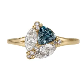 Serene Trillion Teal Sapphire and Marquise Diamond Engagement Ring