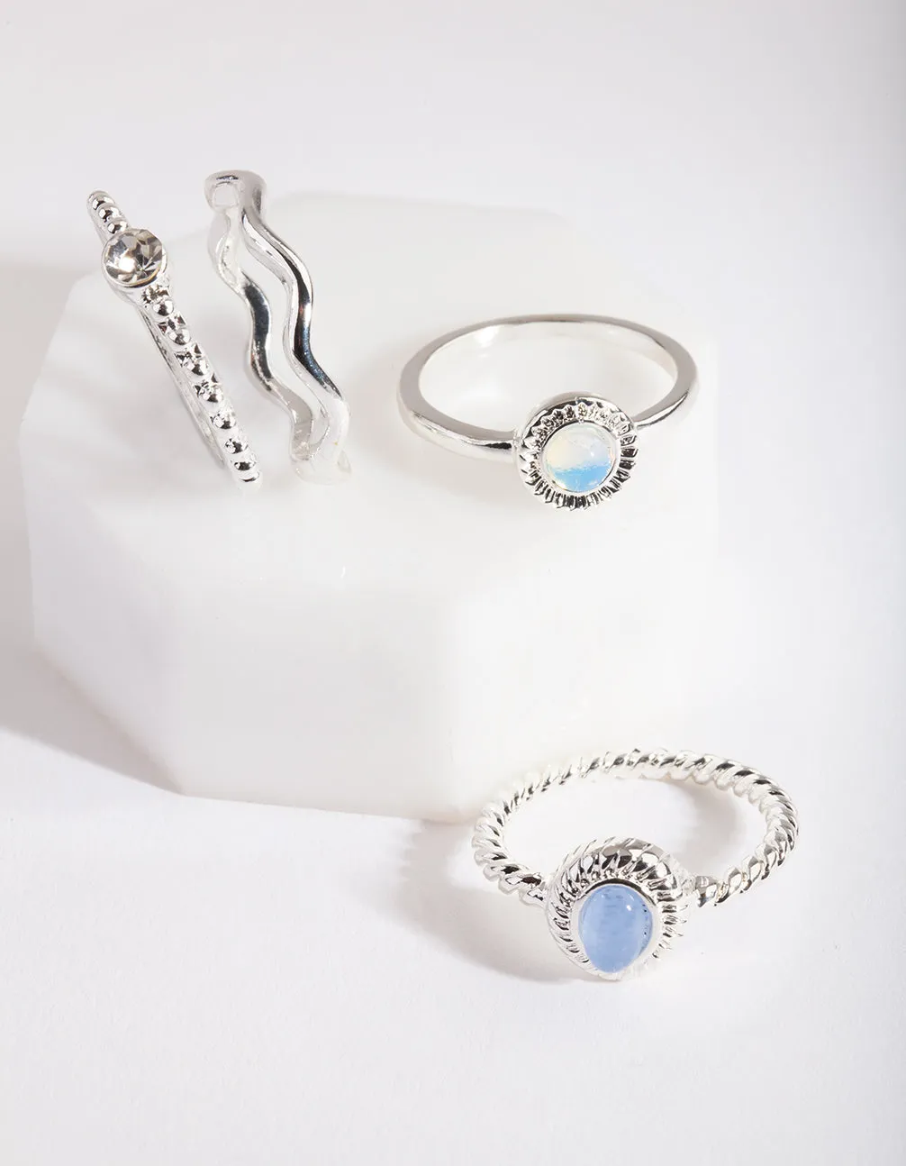 Silver Blue Stone Ring Stack