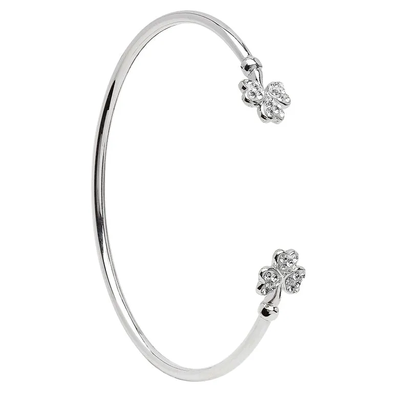 Silver Shamrock Bangle with Swarovski Crystal