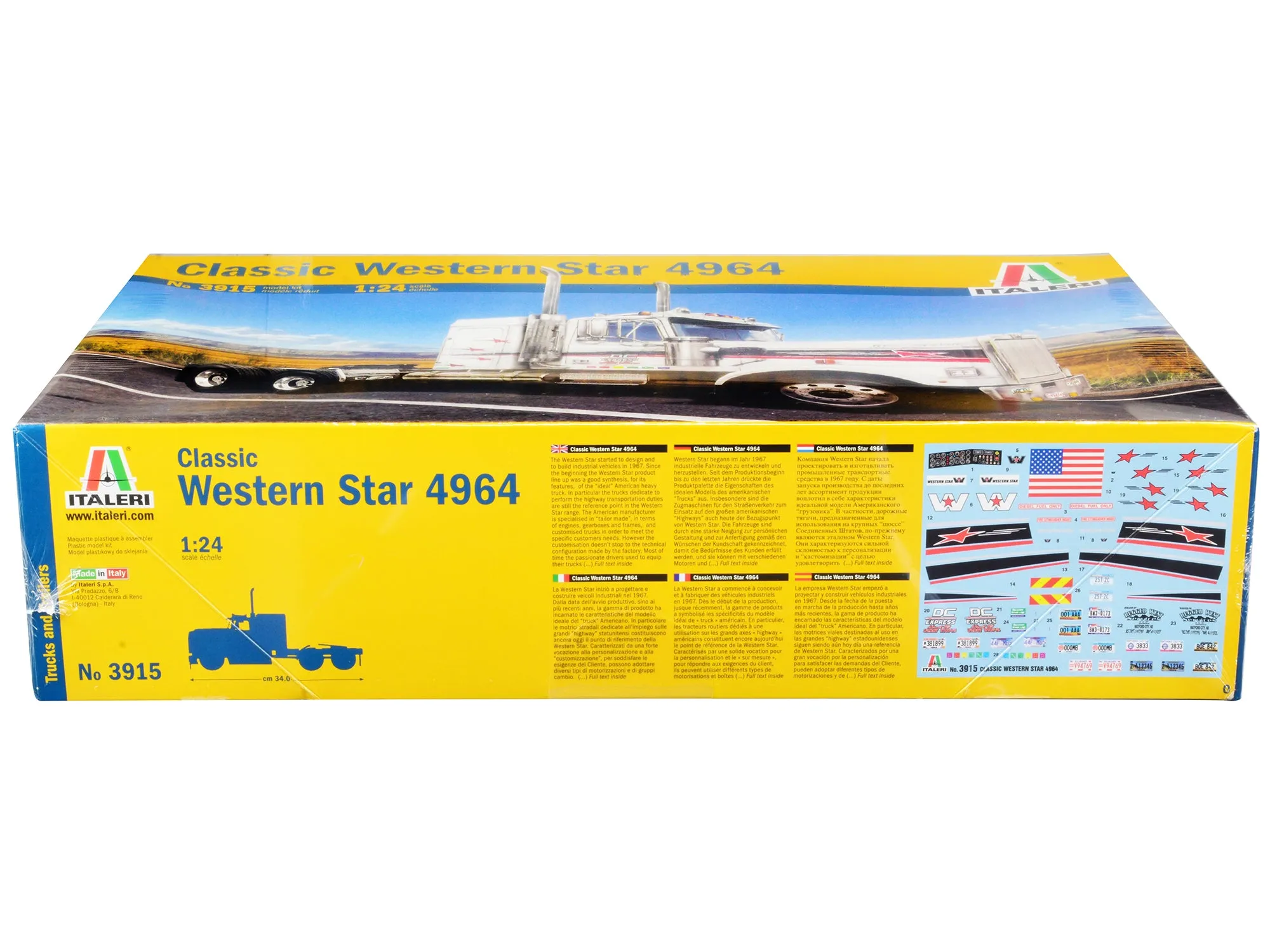 Skill 3 Model Kit Western Star Classic 4964 Truck Tractor 1/24 Scale Model by Italeri