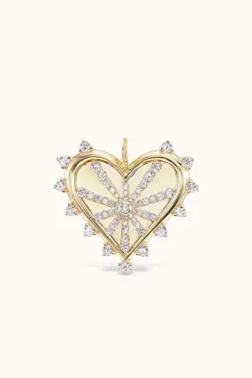 Small Pave Spiked Heart Charm Diamond - 14k Yellow Gold