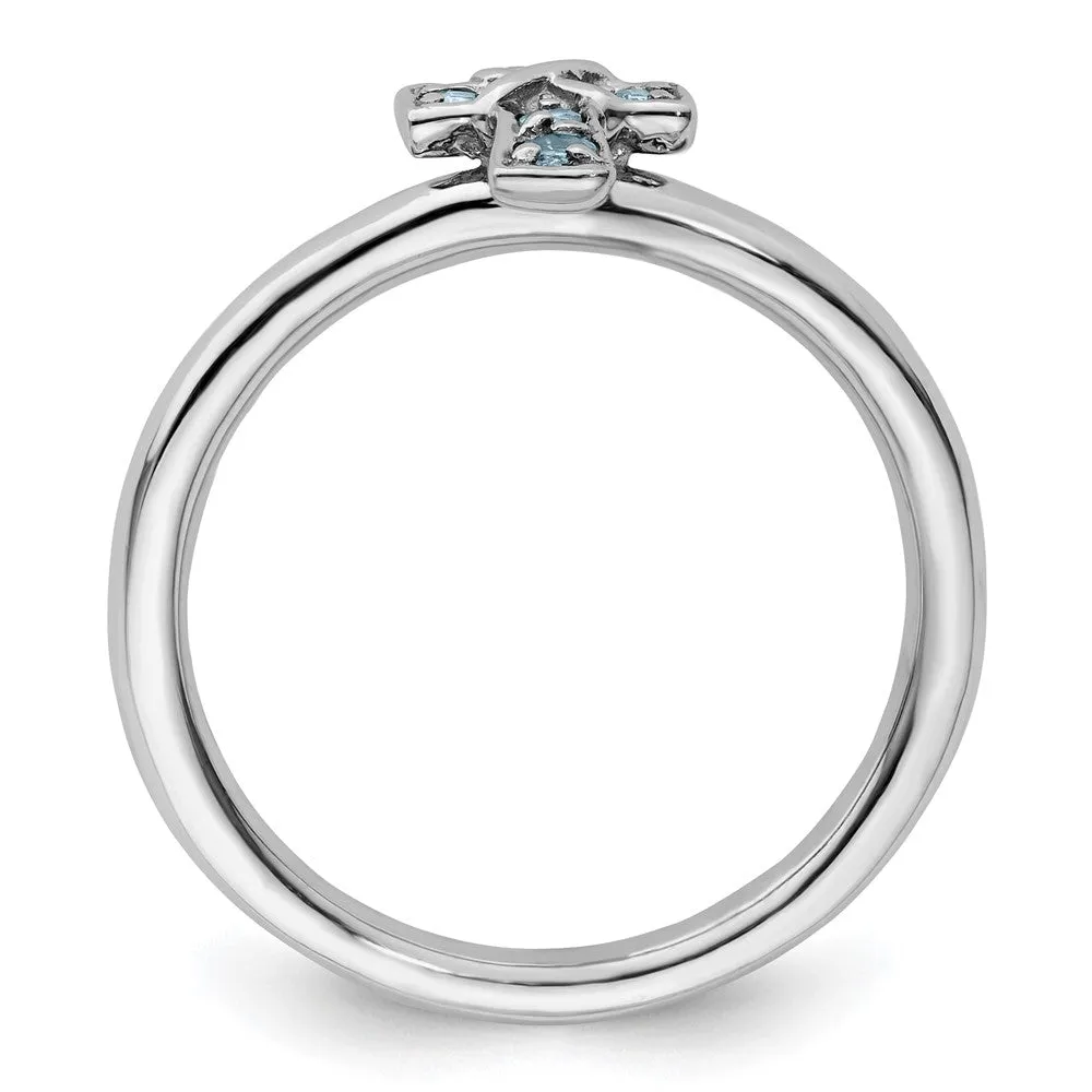 Stackable Expressions Rhodium Aquamarine Cross Ring in Sterling Silver