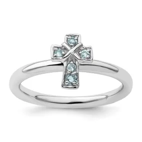 Stackable Expressions Rhodium Aquamarine Cross Ring in Sterling Silver