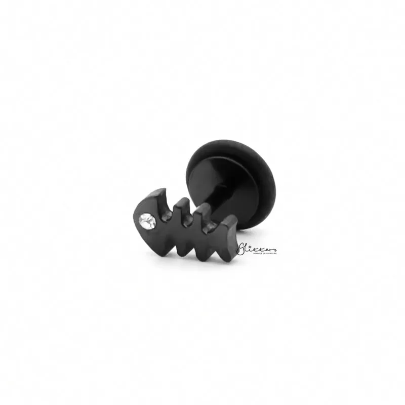 Stainless Steel Fishbone Fake Plug Earring - Black