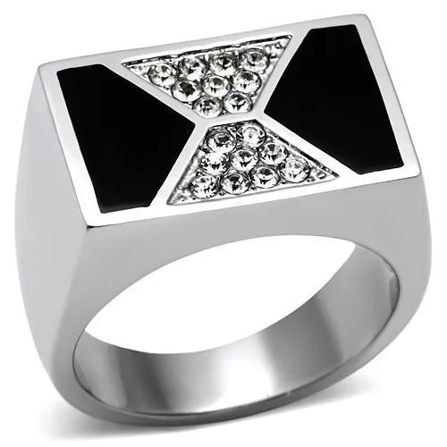 TK708 High polished (no plating) Stainless Steel Ring with Top Grade Crystal in Clear