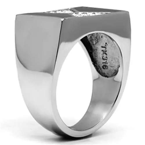 TK708 High polished (no plating) Stainless Steel Ring with Top Grade Crystal in Clear