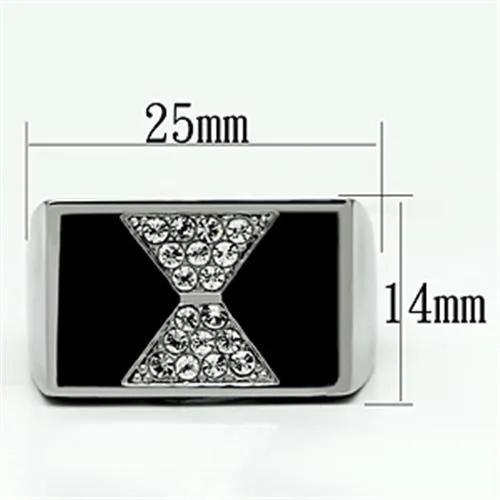 TK708 High polished (no plating) Stainless Steel Ring with Top Grade Crystal in Clear