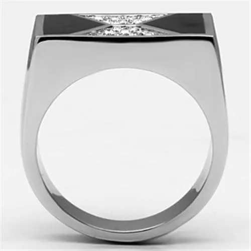 TK708 High polished (no plating) Stainless Steel Ring with Top Grade Crystal in Clear