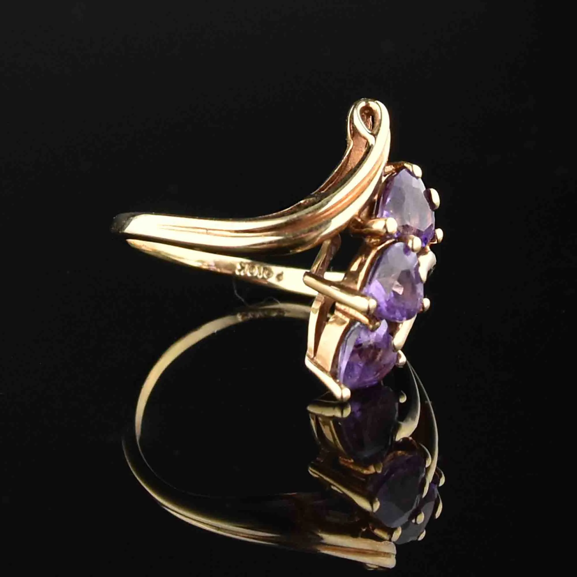 Vintage 10K Gold Amethyst Bypass Ring, Sz 5.25