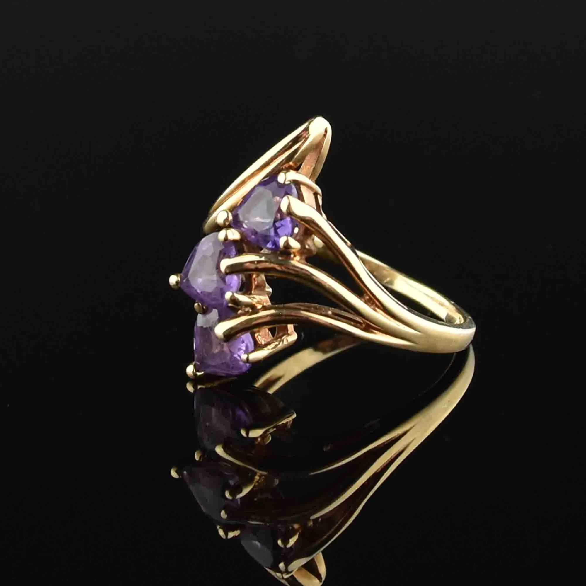 Vintage 10K Gold Amethyst Bypass Ring, Sz 5.25