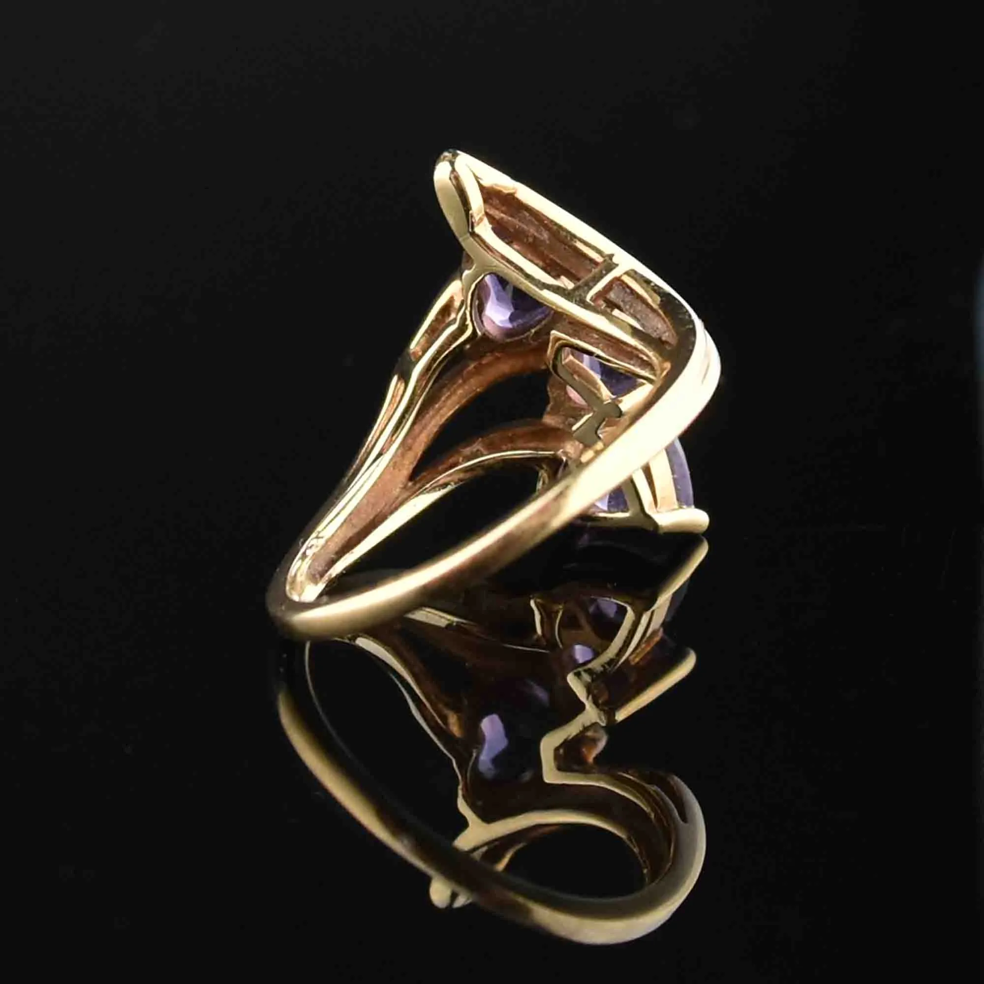 Vintage 10K Gold Amethyst Bypass Ring, Sz 5.25