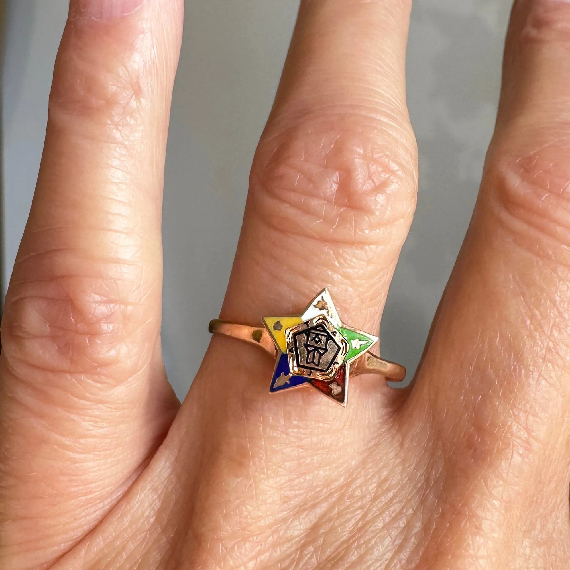 Vintage 1930s Enamel OES Fraternal Masonic Star Ring