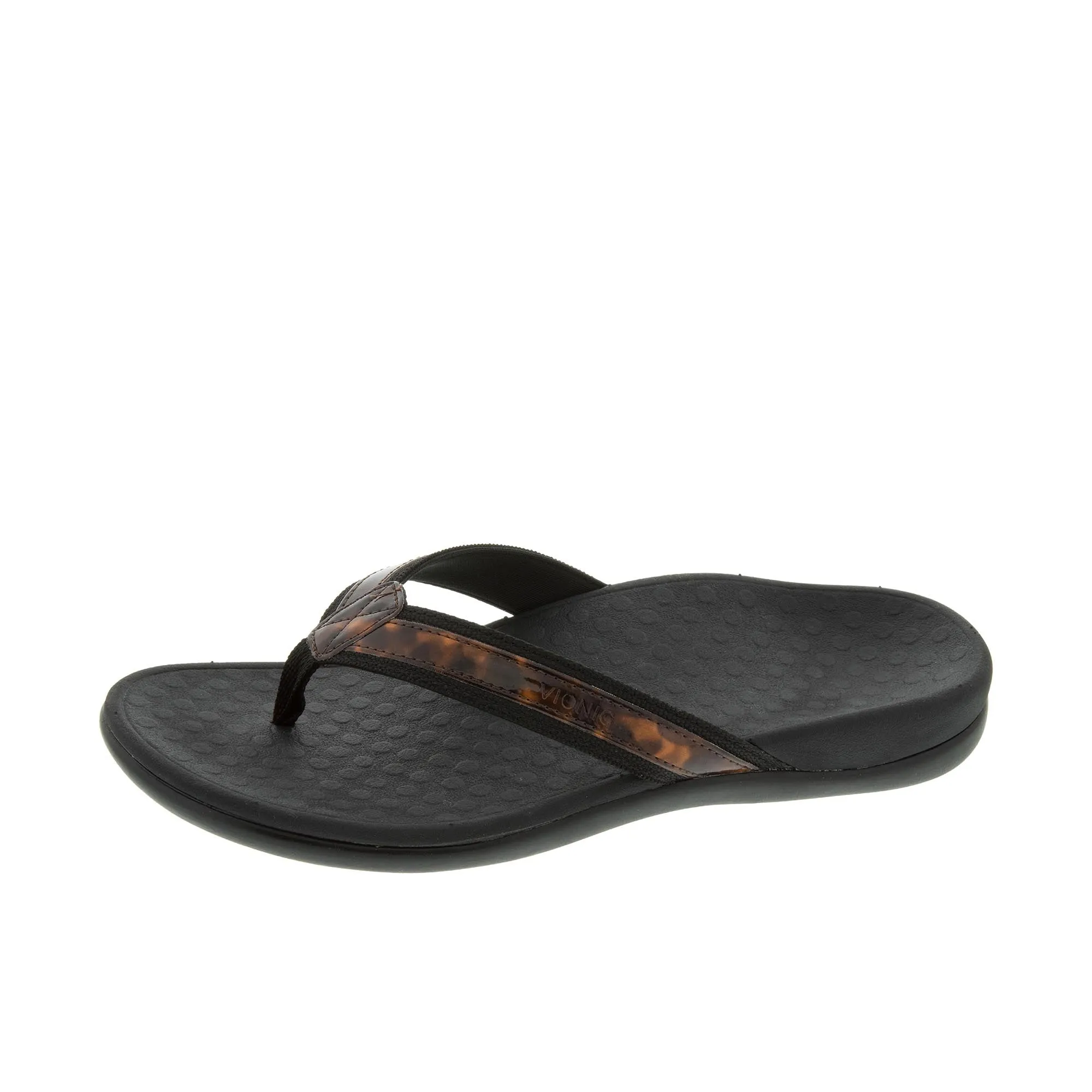 Vionic Womens Tide II Toe Post Sandal Black Tortoise