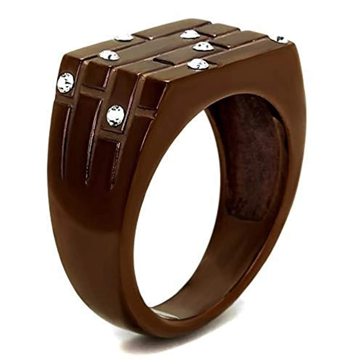 WildKlass Stainless Steel Ring IP Coffee Light Men Top Grade Crystal Clear